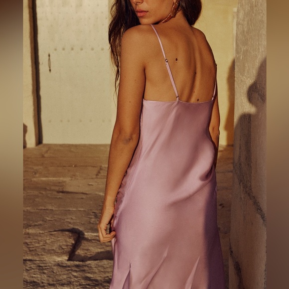Zara NWT satin pink ruched midi slip dress - Picture 5 of 11